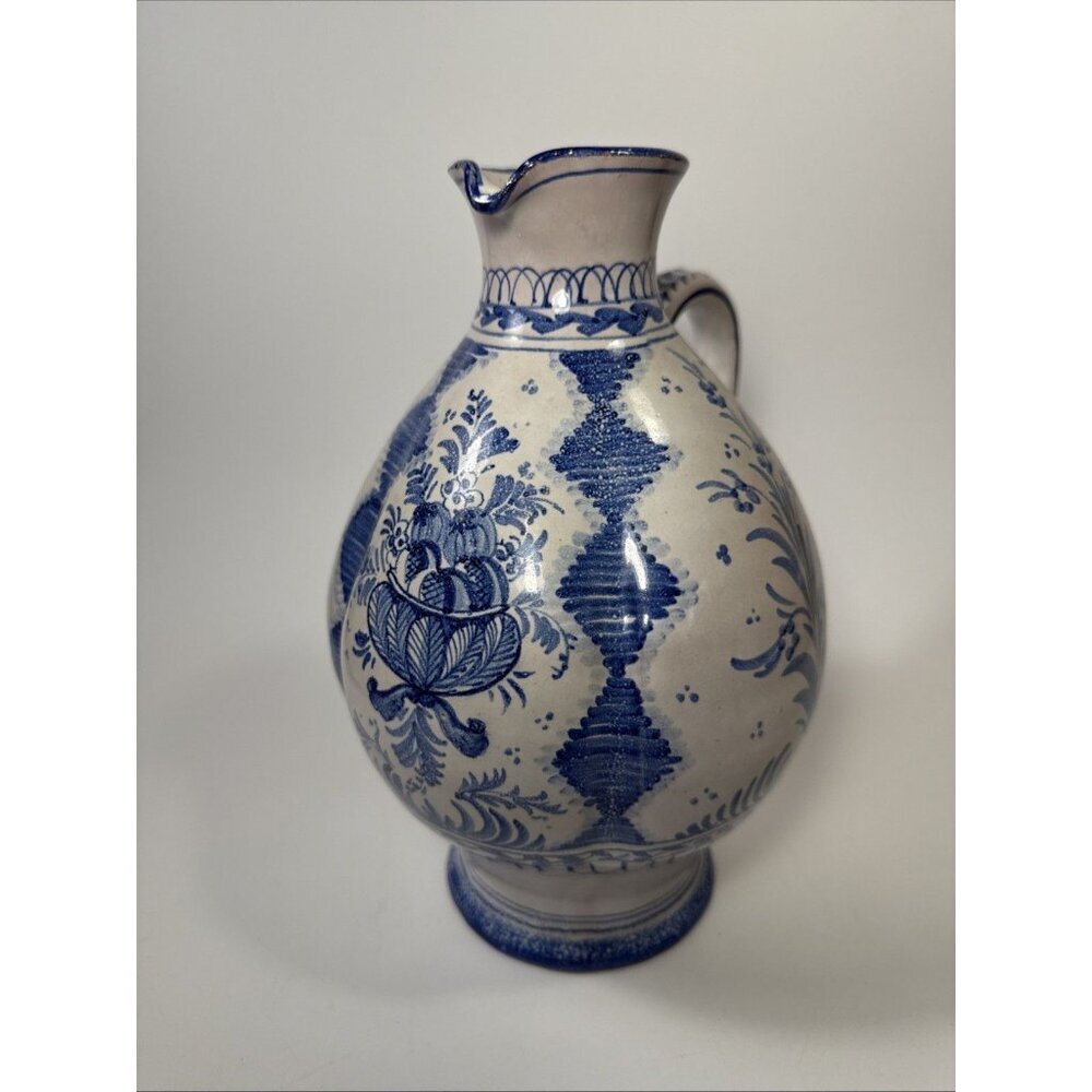 18th Century Dutch Tin Glazed Delft Vase Blue And White Pottery Pitcher Jug 9.5"